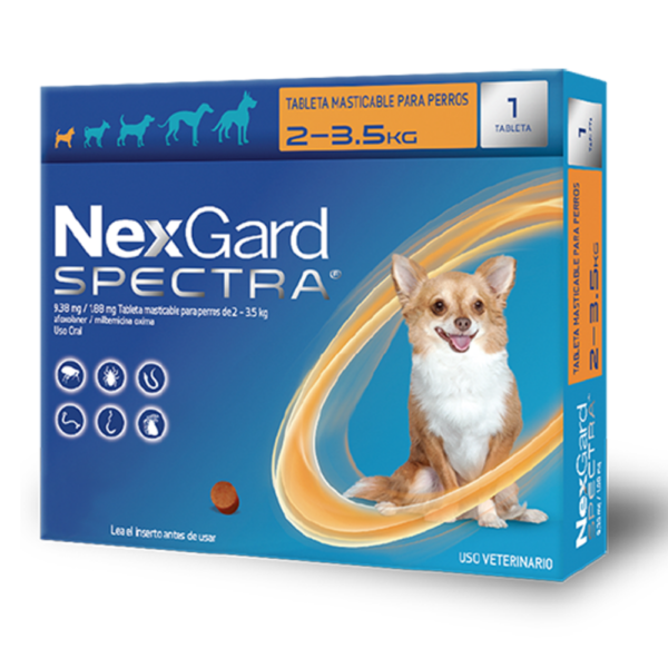 Nexgard Spectra Xs 2-3.5kg/4.4-7.7lb Antigarrapatas, Antipulgas Y Antiparasitario Interno.