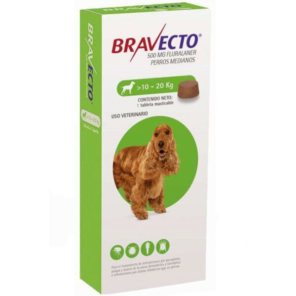 Bravecto 10-20kg/20-40lb Tableta Antipulgas, Garrapatas y Sarnas Para Perros