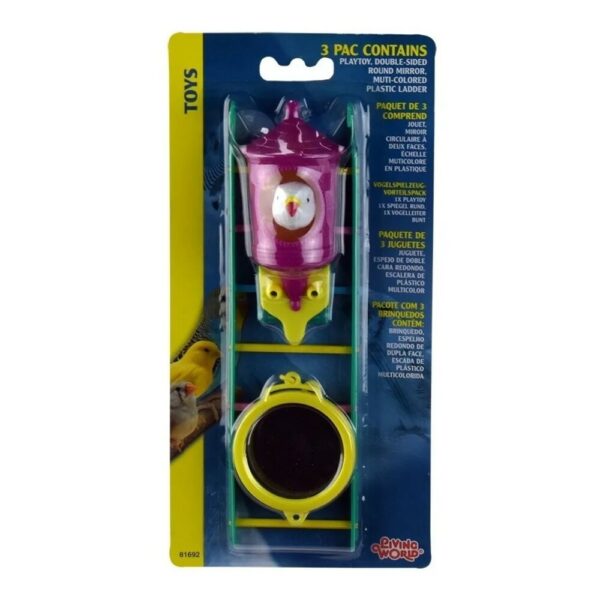 Living World Juguete Para Aves 3/1 Escalera Con Espejo Y Perico En Nido Morado