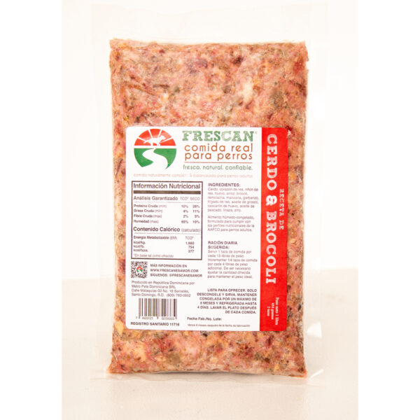 Frescan Cerdo & Brócoli Alimento sin Preservantes para Perros 1lb