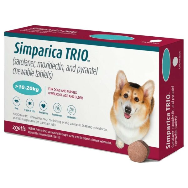 Simparica Trio 10.1-20kg Antiparasitario Interno Y Externo
