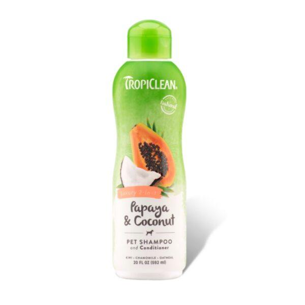 TropiClean Papaya & Coconut Luxury 2-in-1 Shampoo and Conditioner para Perros y Gatos 12oz