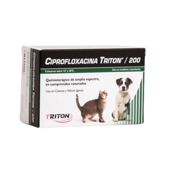 Ciprofloxacina Triton 200 Antibiotico de Amplio Espectro para Perros y Gato 8 Tabletas