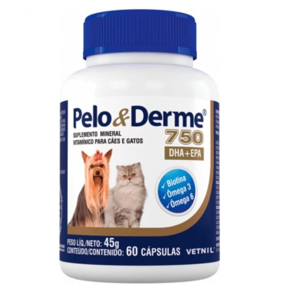 Pelo & Derme 750 Suplemento Mineral Vitaminico Para Perros y Gatos 60 capsulas