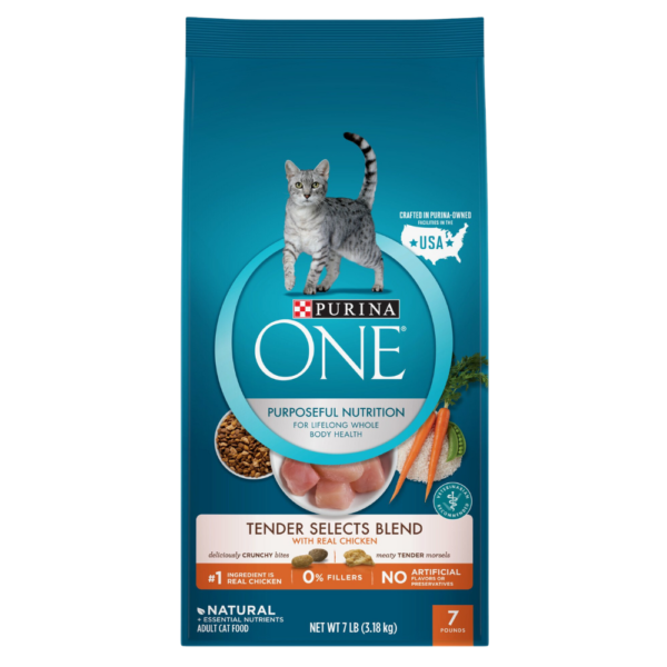 Purina One Adult Cat Tender Selects Blend Chicken Alimento Seco de Pollo para Gatos 7lb/3.1kg