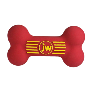 JW Pet iSqueak Bone Dog Toy Hueso de Goma Rojo para Perros 6"