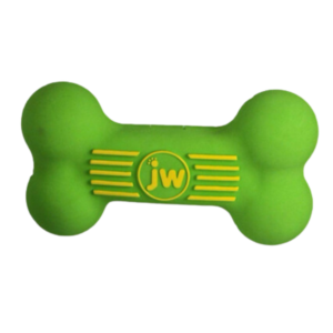 JW Pet iSqueak Bone Dog Toy Hueso de Goma Verde para Perros 6"