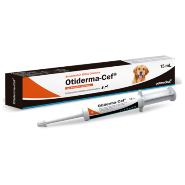 Otiderma-Cef Antibiótico Antiinflamatorio Para el tratar de otitis y dermatitis en Mascotas 15ml