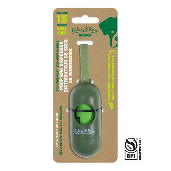 Riley & Rex Dispensador Verde De Bolsas Para Desechos Con 15 Bolsas Biodegradable