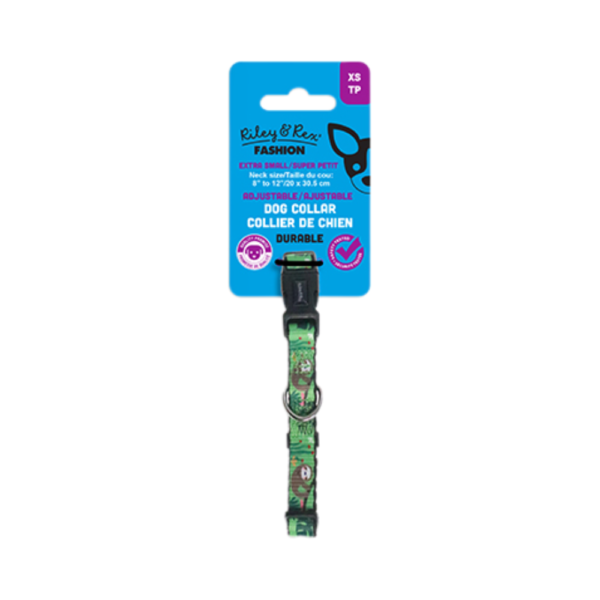 Riley & Rex Jungle Collar Nailon Perezosos para Perros 8" XS