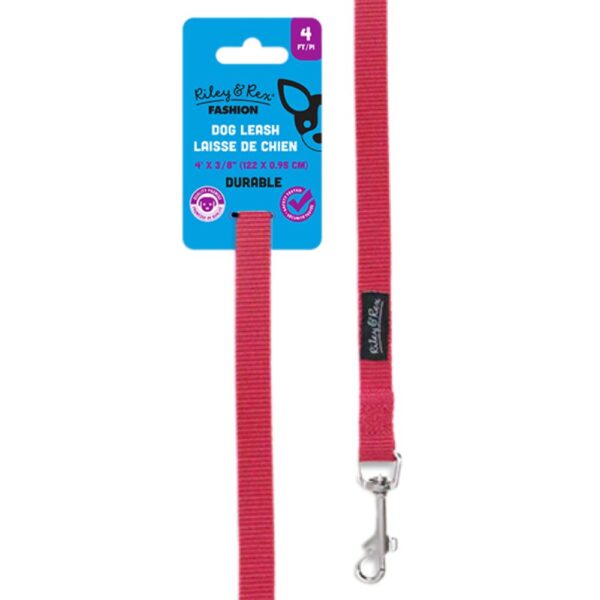 Riley & Rex Correa Nailon Fucsia para Perros 4'x 3/8"