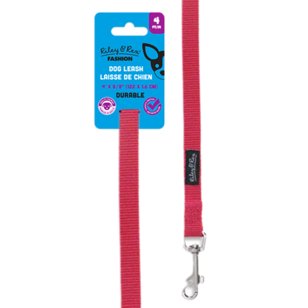 Riley & Rex Correa Nailon Fucsia para Perros 4'x 5/8"
