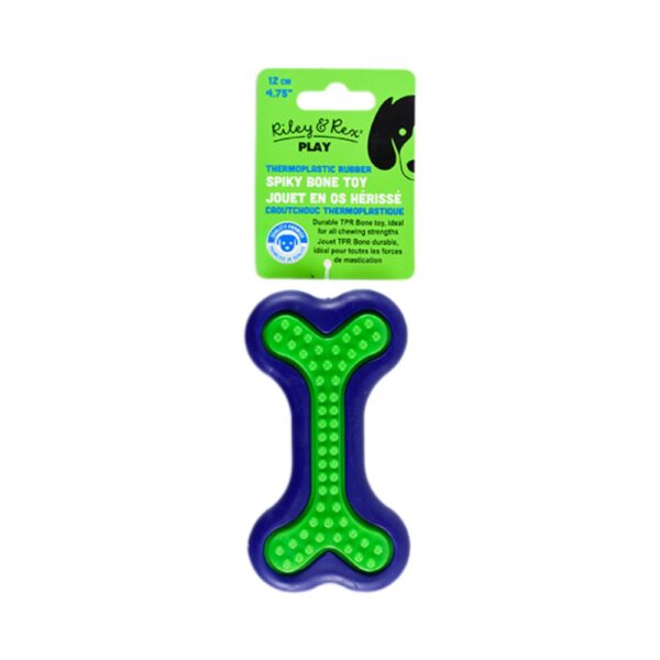 Riley & Rex Juguete Hueso Azul y Verde de Goma con Relieve para Perro 4.75"