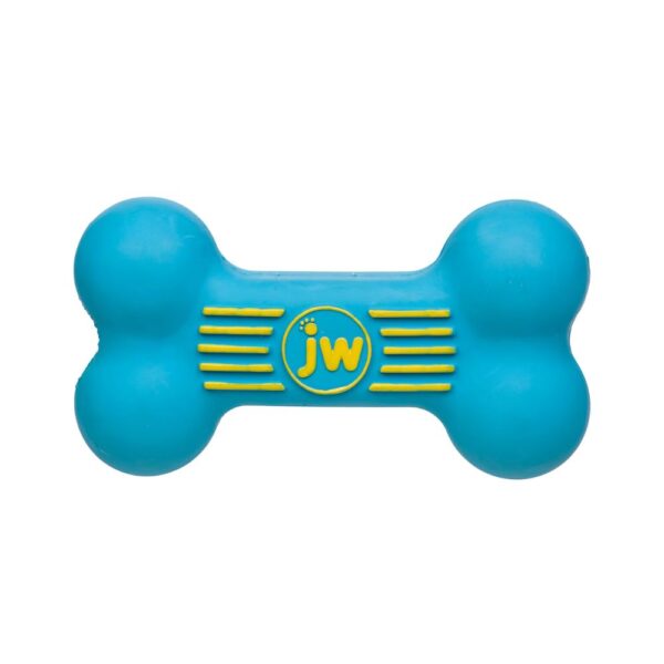 JW Pet iSqueak Bone Dog Toy Hueso de Goma Azul para Perros 6"