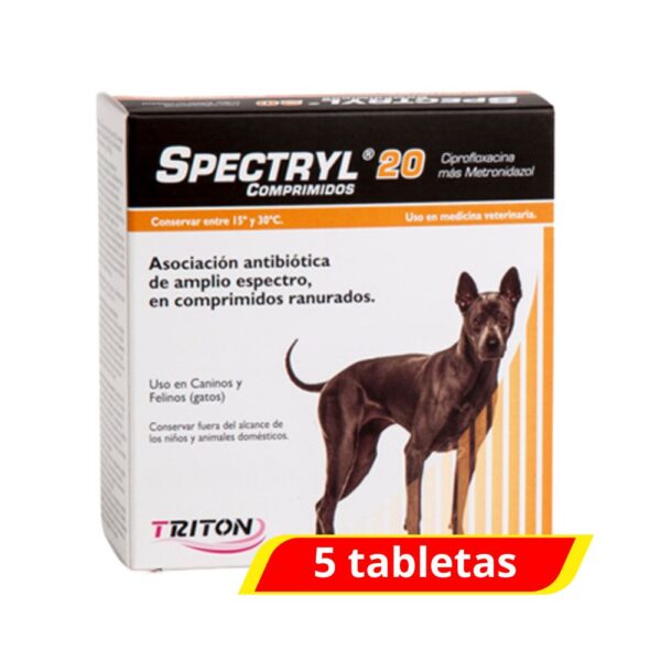 Triton Spectryl 20 Asociación Antibiótica de Amplio Espectro en Perros y Gatos 5 Tabletas