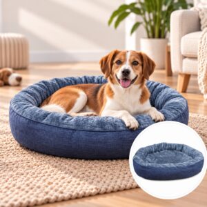 Riley & Rex Cama Redonda Antideslizante para Perros XL (Azul Oscuro)