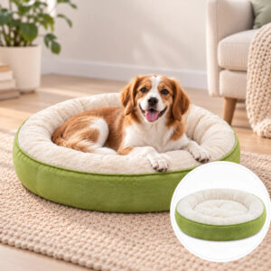 Riley & Rex Cama Redonda Antideslizante Verde Lima para Perros 23.6"