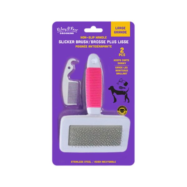 Riley & Rex Pet Combo Cepillo Rosa con Mango Antideslizante y peine de plástico Large