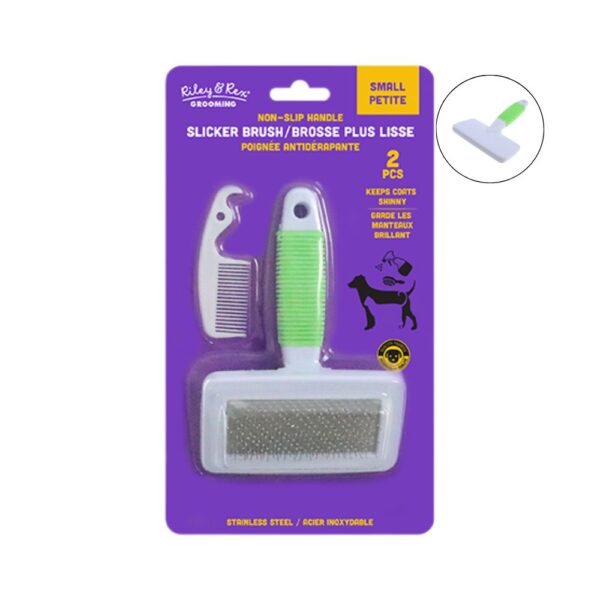 Riley & Rex Pet Combo Cepillo Verde con Mango Antideslizante y peine de plástico Small