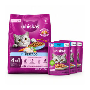 Whiskas Pescado Alimento Seco Para Gatos Adultos + 3 Sobres de Atun Humedos 1.5kg/3.3lb (Multipack)